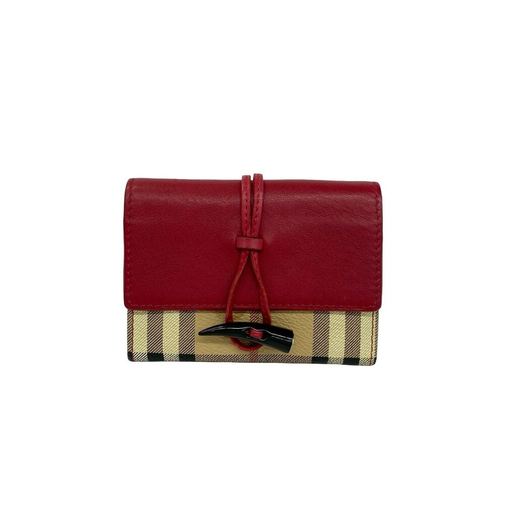 BURBERRY Nova Check Shadow Horse Pattern Leather Business Card Holder/Card Ca...